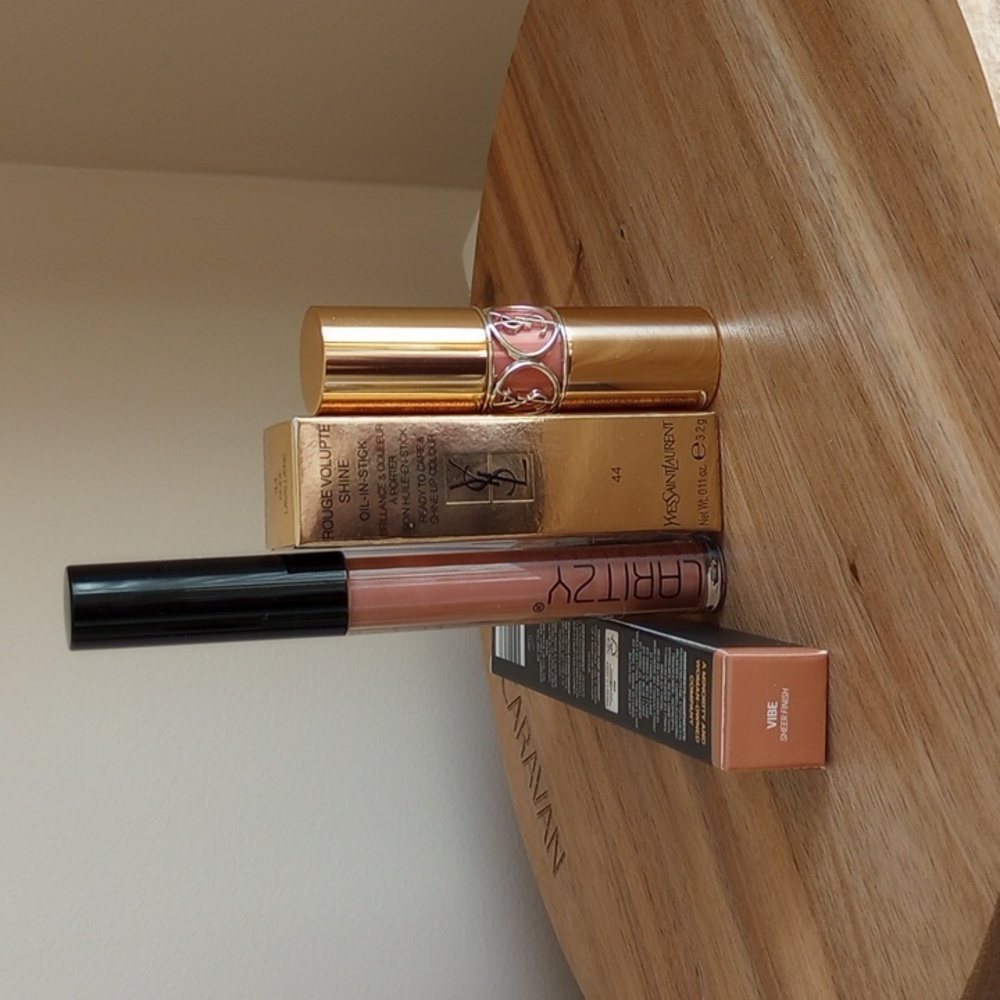 Yves Saint Laurent Rouge Shine Lipstick Balm and Laritzy lip vibe lip balm